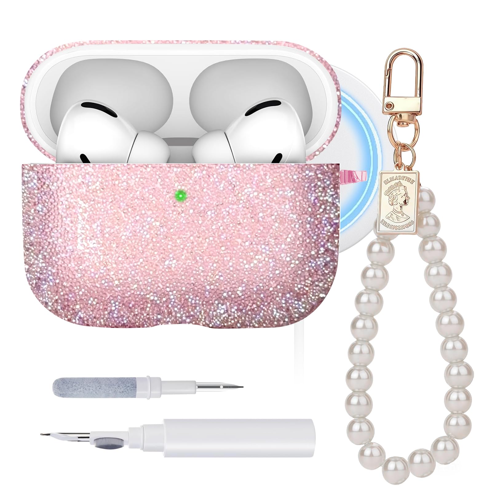 Amazon | HMGES Airpods Pro 3用グリッターケース、パールキーチェーン